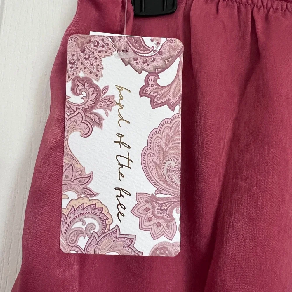 Band of the‎ Free Dusty Rose Satin Lace Trim Midi Skirt Size Large W3S60805 NEW
